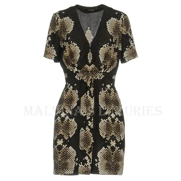 Roberto Cavalli | Dresses | Roberto Cavalli Dress Snake Print Silk Vneck  Short Sleeve Sz It 4 Us 4 | Poshmark